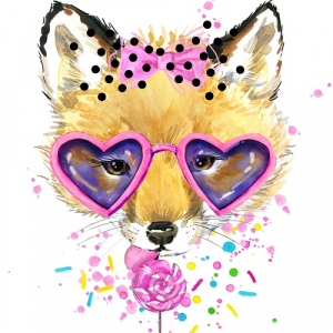 عکس با کیفیت نقاشی روباه با عینک صورتی قلبی